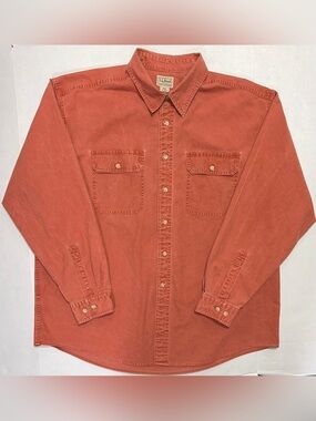 L.L. Bean Men's XL Reg Button Up Long Sleeve Shirt 0FCW7 Rust Orange Cotton
